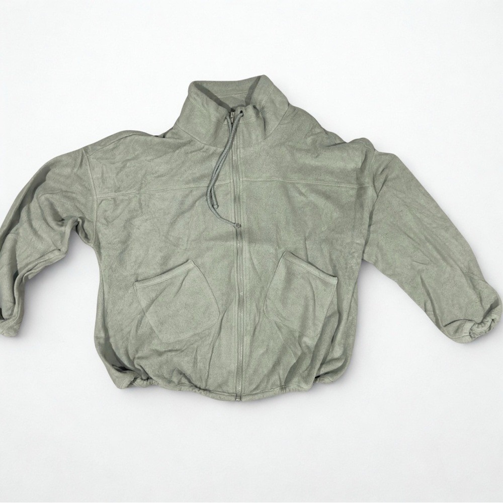 Perch by Blu Pepper Sage Green Fleece Zip Up Jacket Mock Neck Plus Size 1XL